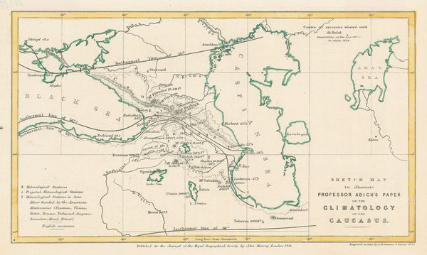 Royal Geographical Society (RGS), Sketch map to Illustrate Professor Abich's Paper on the Climatology of the Caucasus, 1851
