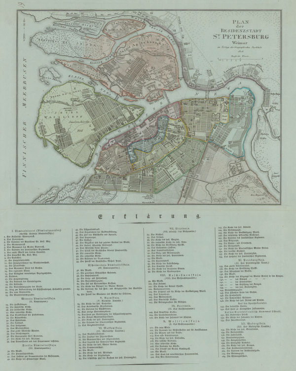 Geographisches Institut Weimar, German city plan of St. Petersburg, 1826