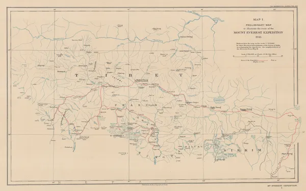 Royal Geographical Society (RGS), Preliminary Map to Illustrate the Route of the Mount Everest Expedition, 1922