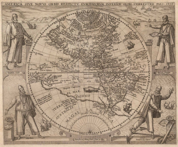 Theodore De Bry, America Sive Novvs Orbis Respectv Evropaeorvm Inferior Globi Terrestris Pars 1596, 1595 c.