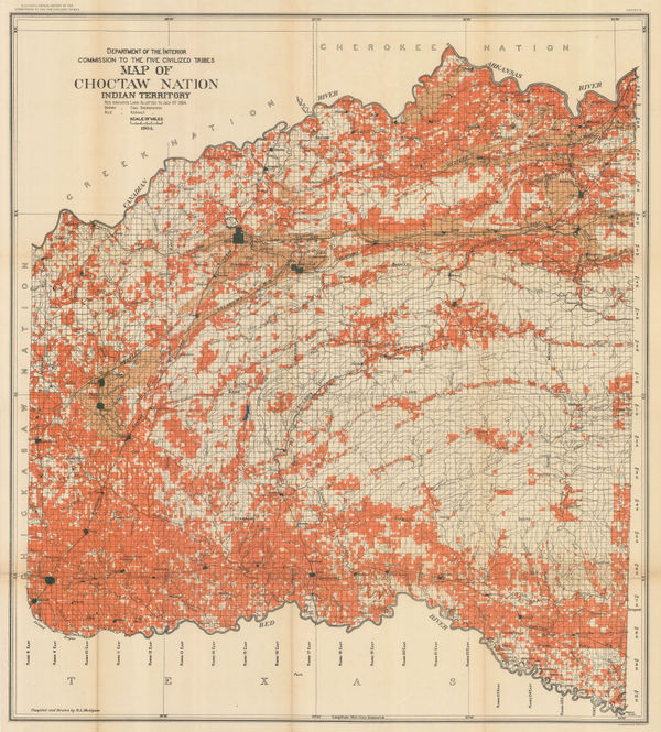 Dawes Commission, Map of Choctaw Nation, Indian Territory, 1904