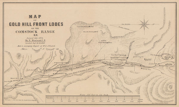Nelson Wescoatt, Map of Gold Hill Front Lodes on the Comstock Range, 1864