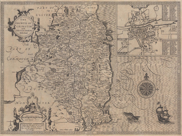 John Speed, First regional map of Leinster, 1611