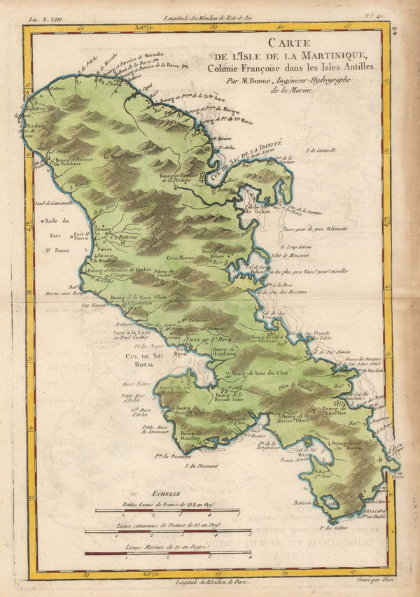 Rigobert Bonne, French map of Martinique, 1780 c.