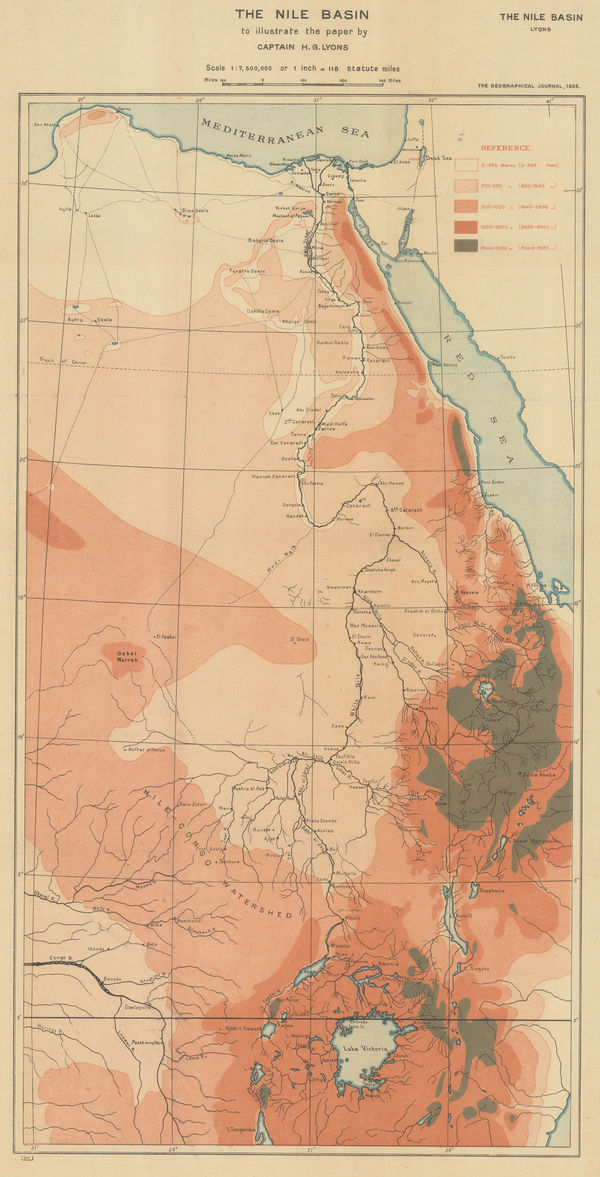 Royal Geographical Society (RGS), Orographical map of the Nile Basin, 1908