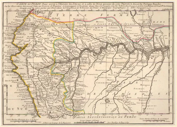Philippe Buache, Peru and the Amazon River, 1739