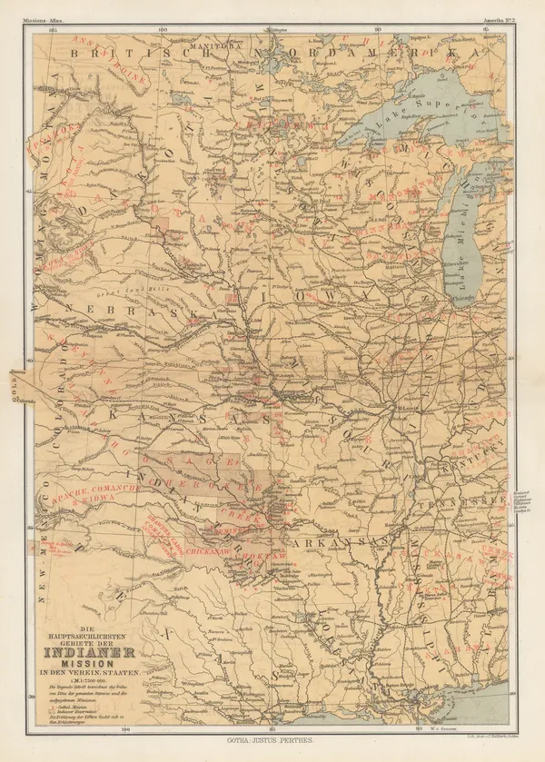 Justus Perthes, Indigenous Map of Central and Midwest USA, 1871