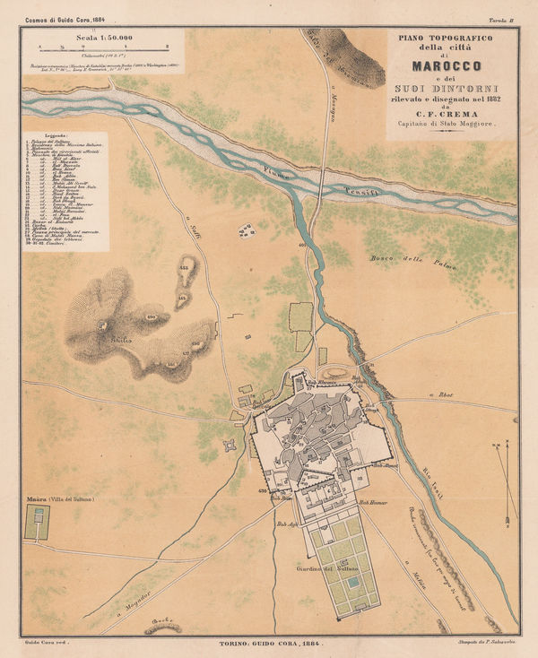 Guido Cora, Italian city plan of Marrakech, 1884