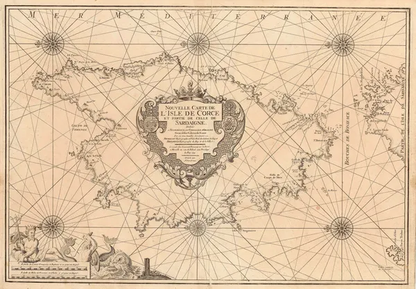 Henri Michelot and Laurent Brémond, Rare sea chart of Corsica, 1719
