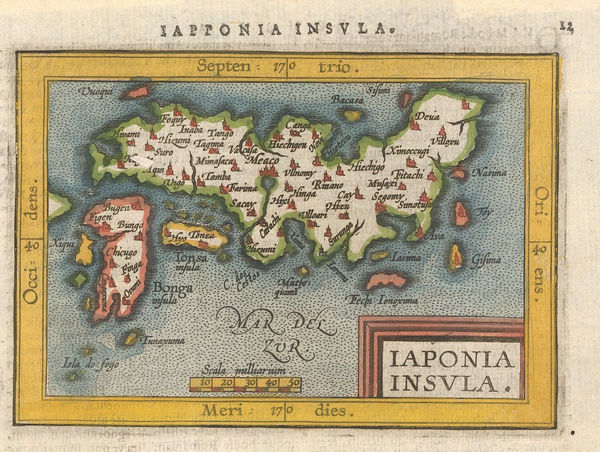 Abraham Ortelius, Early miniature map of Japan, 1610 c.