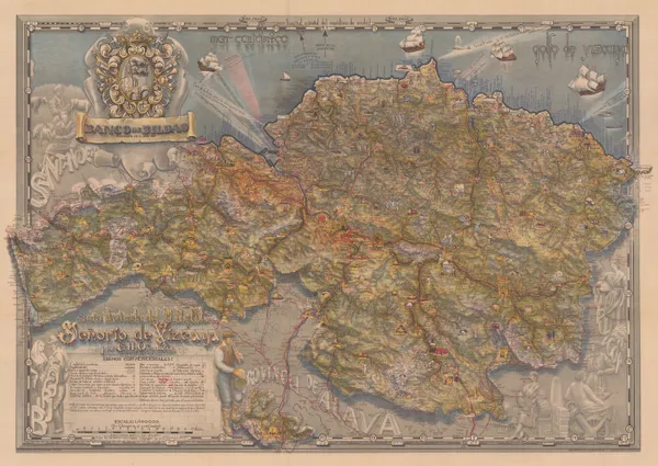 Gregario Hombrados Oñativia, Pictorial Map of Biscay (Vizcaya), 1946