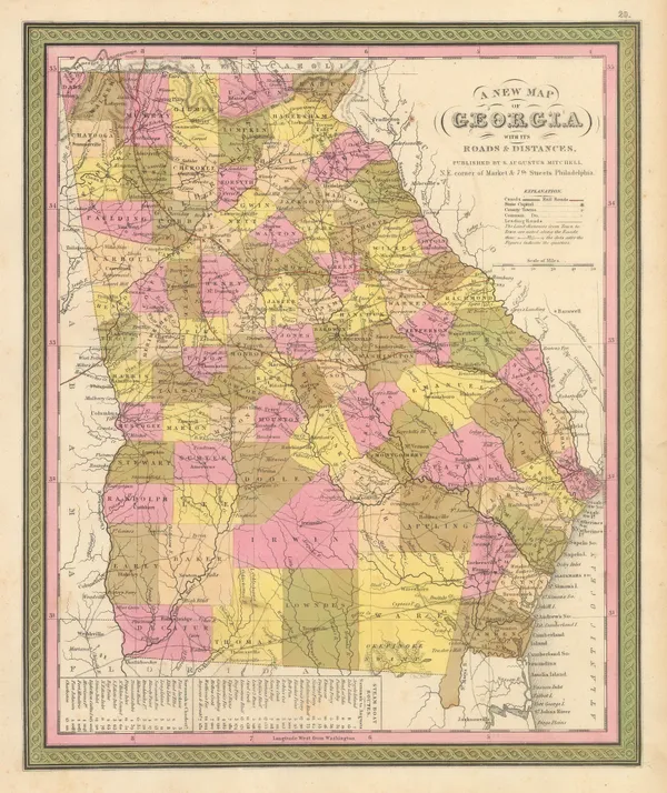 Samuel Augustus Mitchell, A New Map of Georgia with its Roads & Distances, 1846