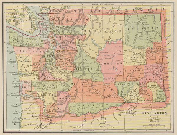 Eugenia & Henry Goff, Railroad and County Map of Washington, 1893