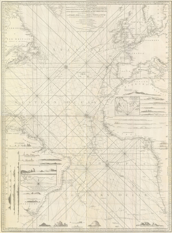 Laurie & Whittle, Extraordinary chart of the Atlantic Ocean, 1802