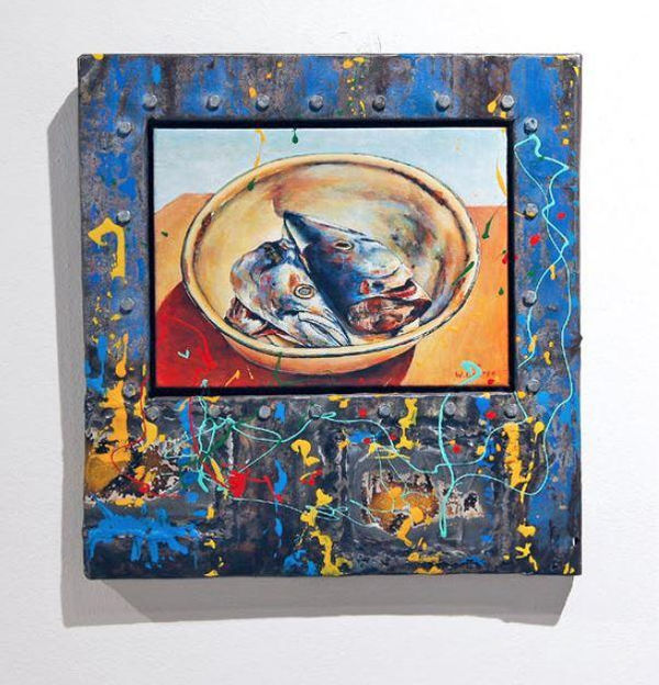 Dr. Willie Bester, Fish in plate, 2015