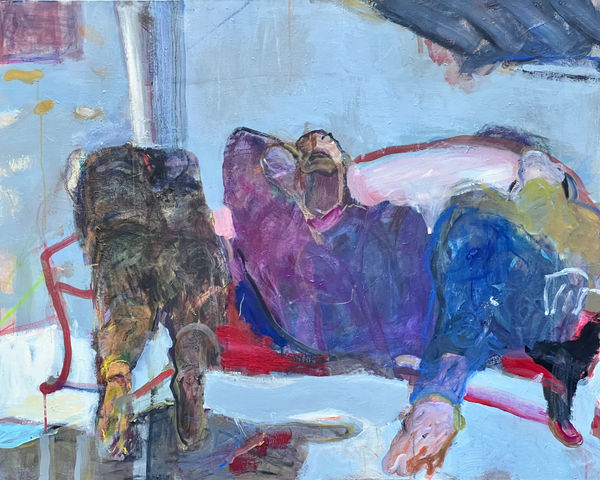 Ilana Seati, Three Figures on Red Couch, 2023