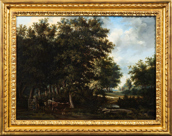James Stark (1794-1859), Cattle herded through a wooded river landscape