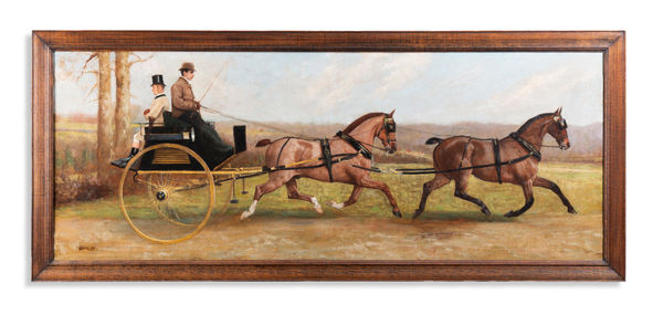 George Paice (1854-1925, A horse-drawn buggy on a track, a hunt beyond