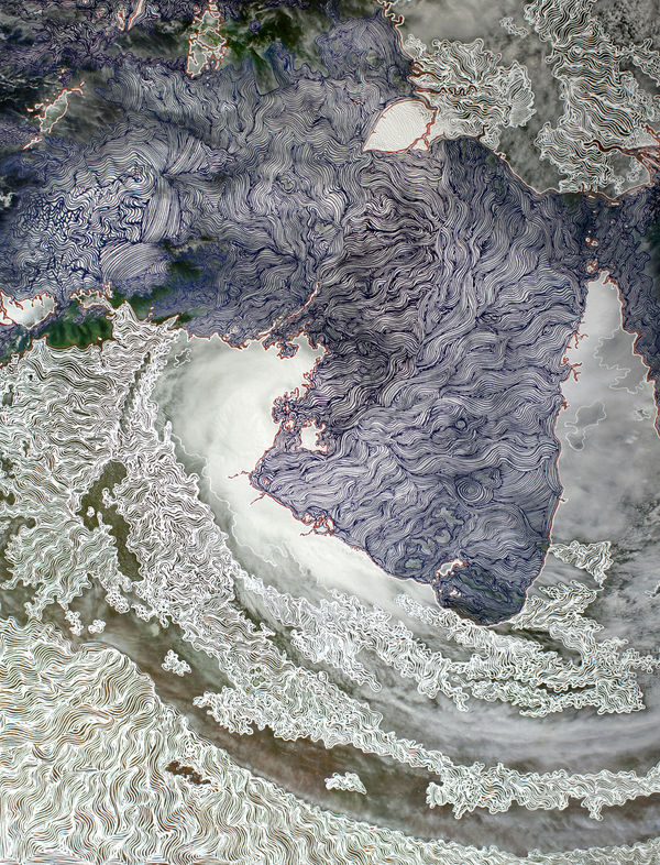 Patrick Waterhouse, Satellite Image of Tropical Cyclone Paul Hitting Northern Territory in 2010 (Two) / Restricted with Athena Nangala Granites, 2016 - 2017