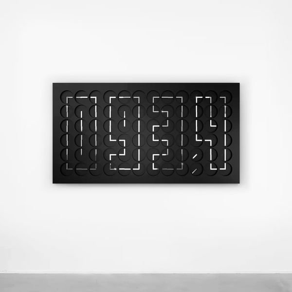 Humans since 1982 A million Times 72 - Sterling Hands Black mineral composite, electronic components, bespoke programming, metal-plated clock hands 173 x 95 x 6 cm 68 1/8 x 37 3/8 x 2 3/8 in Edition of 82 (Edition record)