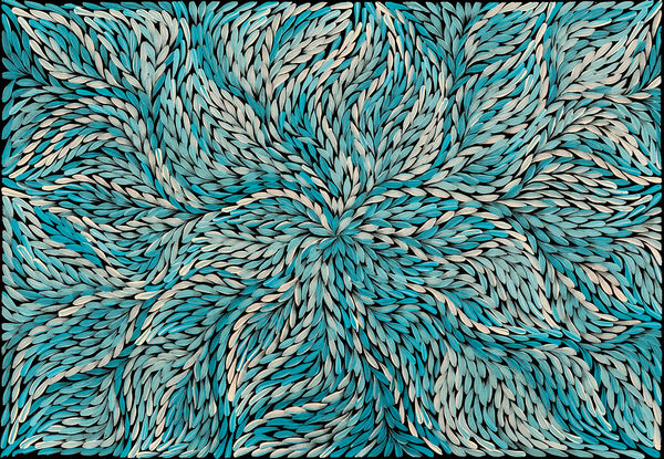 Bush Medicine Leaves by Rosemary Pitjara, 2024, acrylic on canvas, 60 x 90 cm
