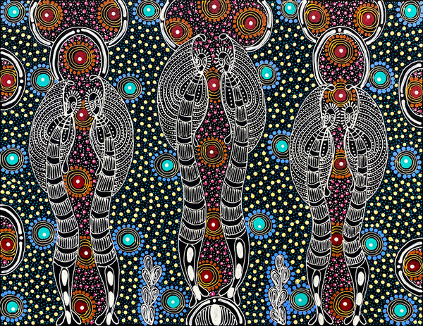 Dreamtime Sisters by Colleen Wallace, 2024, acrylic on canvas, 58 x 44.5 cm
