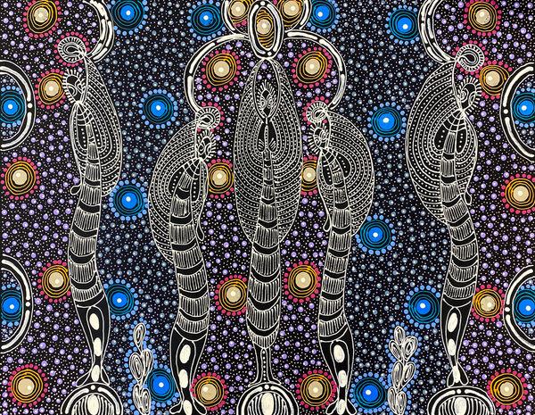 Dreamtime Sisters by Colleen Wallace, 2024, acrylic on canvas, 58 x 44.5 cm