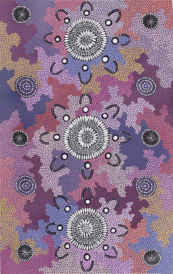 Women Collecting Wild Bush Medicine Seed by Patsy Ross, 2024, acrylic on canvas, 55x89cm