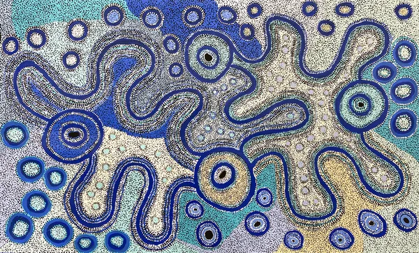 Seven Sisters Dreaming Aboriginal Art painting by Alison Munti Riley, 2024, acrylic on linen