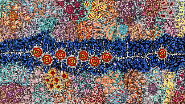 Grandmother's Country by Michelle Possum Nungurrayi, 2024, acrylic on canvas, 105 x 198 cm
