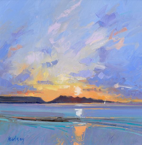 Robert Kelsey DA MUniv PAI FRSA Arisaig Sunset Oil on linen 16 x 16 "