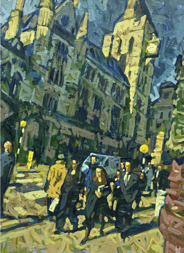 Hashim Akib Fleet Street, London Acrylic on canvas 26.5 x 20.5 "