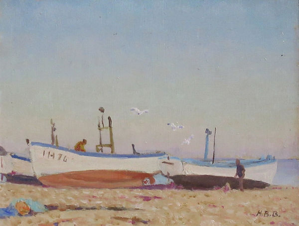 Hugh Boycott Brown RSMA Aldeburgh Beach, Jan 22 1984, Very Cold Oil on board 7 x 9 "