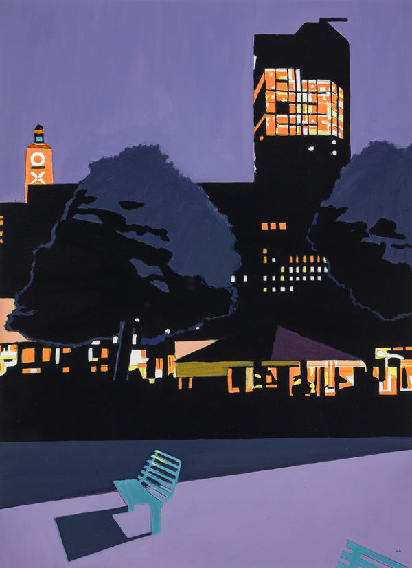 Roger Aslin RI, The Bench at the Night Market