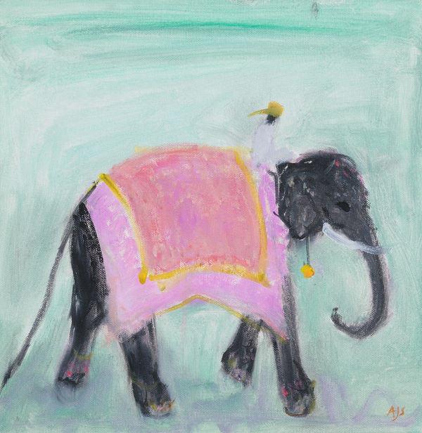 Ann Shrager NEAC Elephant in Pink Oil on canvas 12 x 12 "