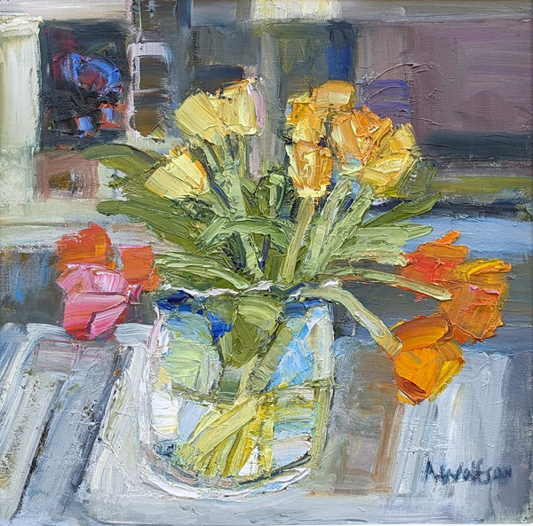 Alma Wolfson DA Studio Tulips Oil on canvas 16 x 16 "