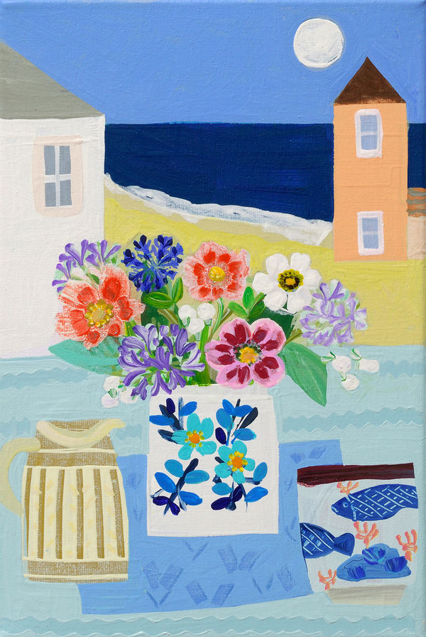 Emma Williams Posy in a retro pot, Aldeburgh , 2022 Acrylic on canvas 12 x 8 "