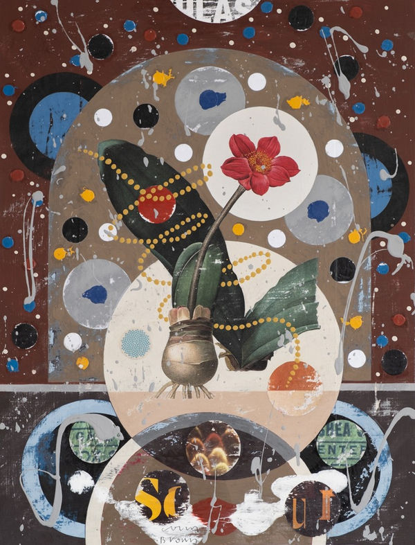 Colin Brown April Fool Acrylic and collage on wood panel 16 x 12 "