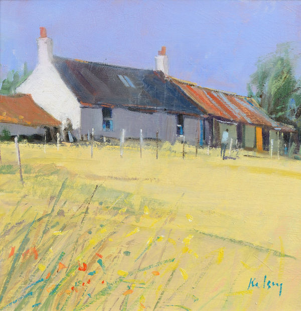 Robert Kelsey DA MUniv PAI FRSA Farm Cottages, Argyll Oil on linen 12 x 12 "