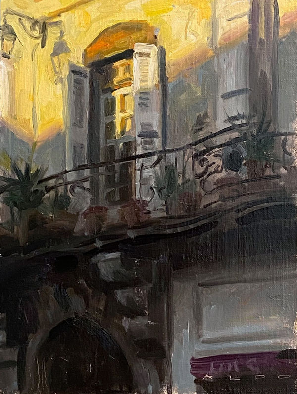 Aldo Balding Balcony, Appartment Castelnaudary Oil on board 12 x 9 "