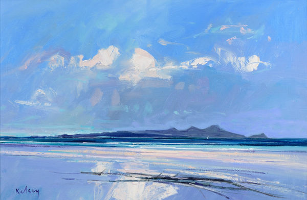 Robert Kelsey DA MUniv PAI FRSA View to Arran with Driftwood Oil on linen 16 x 24 "