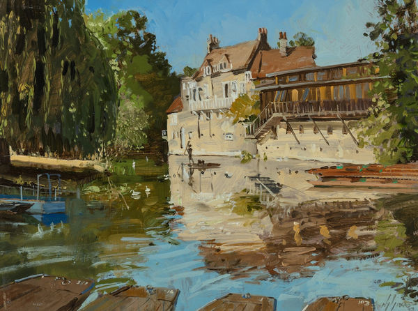 Nick Grove RSMA Cambridge, First Boat Out! Oil on board 12 x 16 "