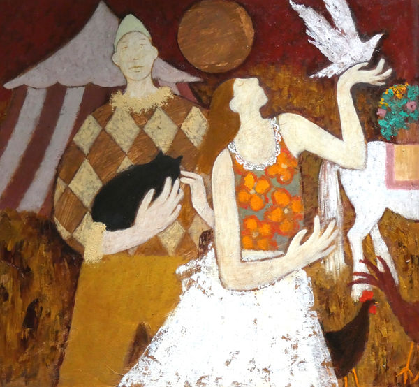 Helen Tabor Circus People Oil on board 21 x 23 "
