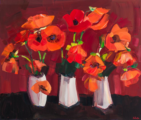 James Fullarton Poppies Oil on linen 36 x 42 "
