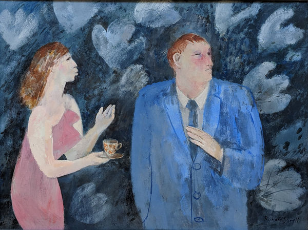 Richard Sorrell RWS RBA NEAC A Kind Cup of Tea Oil on board 18 x 25 "