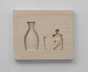 Gabriele Risso MRSS Still Life I Lavoux limestone 16 x 19 x 2 " 40.6 x 48.3 x 5.1 cm