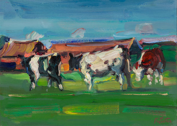James Fullarton Study of Cattle, Garphar Oil on board 10 x 14 " 25.4 x 35.6 cm