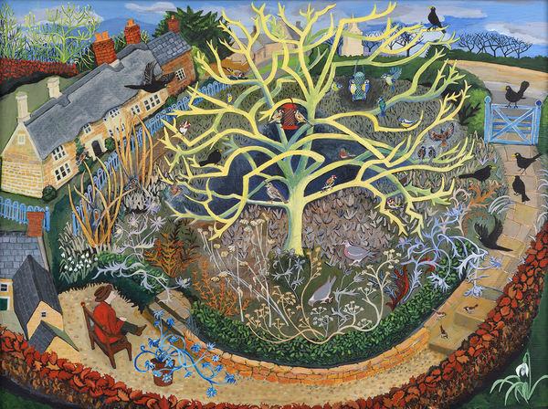 Sheena Griffiths-Baker He Sat Still for a Very Long Time Watching the Birds Acrylic on board 17.5 x 23.5 "