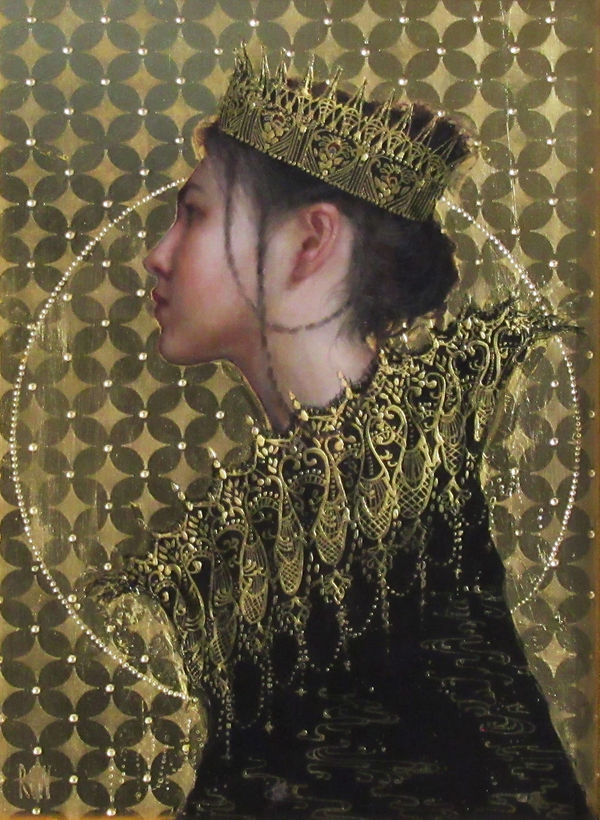 Stephanie Rew Hebe Oil and 24ct gold leaf on panel 16 x 12 "