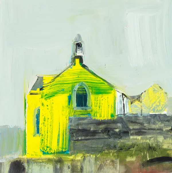 Mhairi McGregor PAI RSW Strathaven Parish Church, Islay Gouache 14 x 14 "